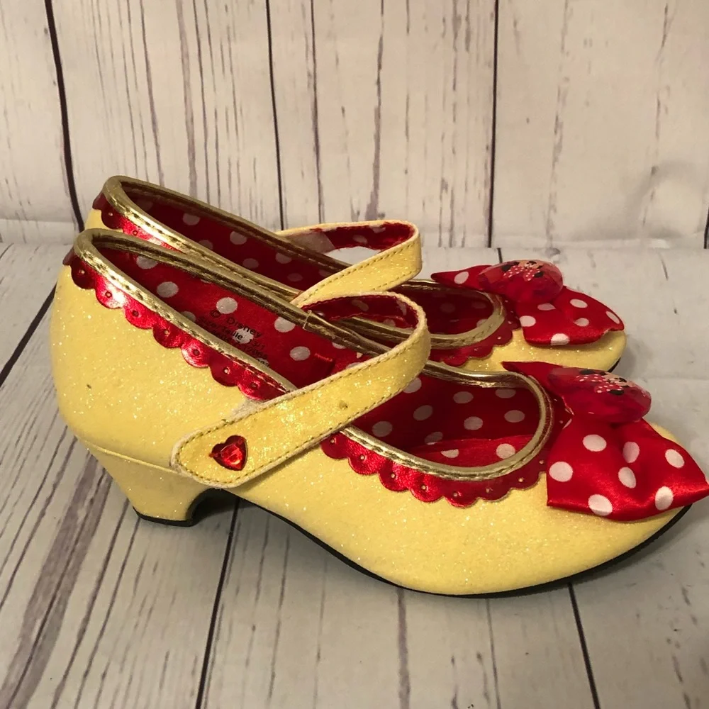 Disney Store Kids Girl Minnie Mouse Yellow Sparkle Heels Bow Shoes Dress Up Sz 1